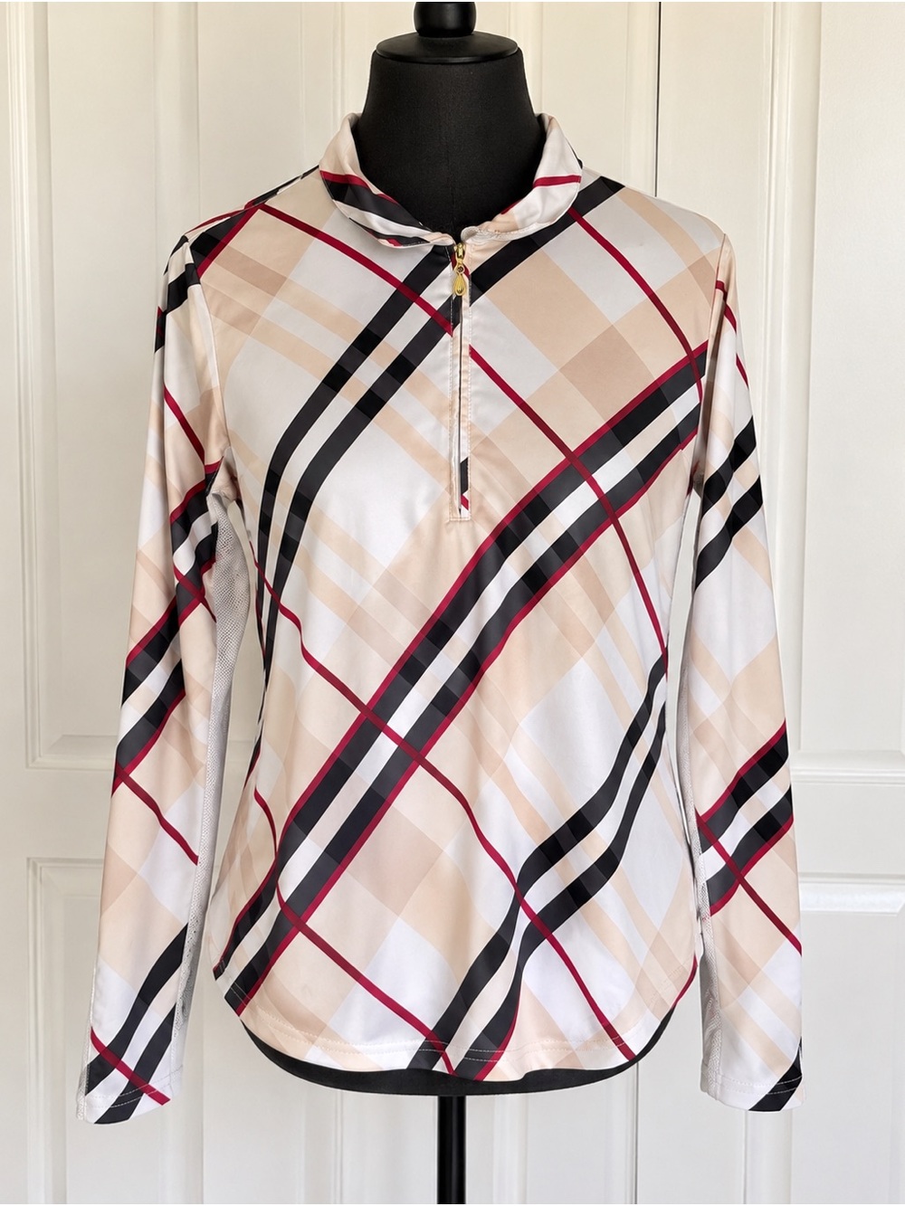 San Soleil SPF 50 Plaid Long Sleeve Golf Tennis Equestrian Cooling top
